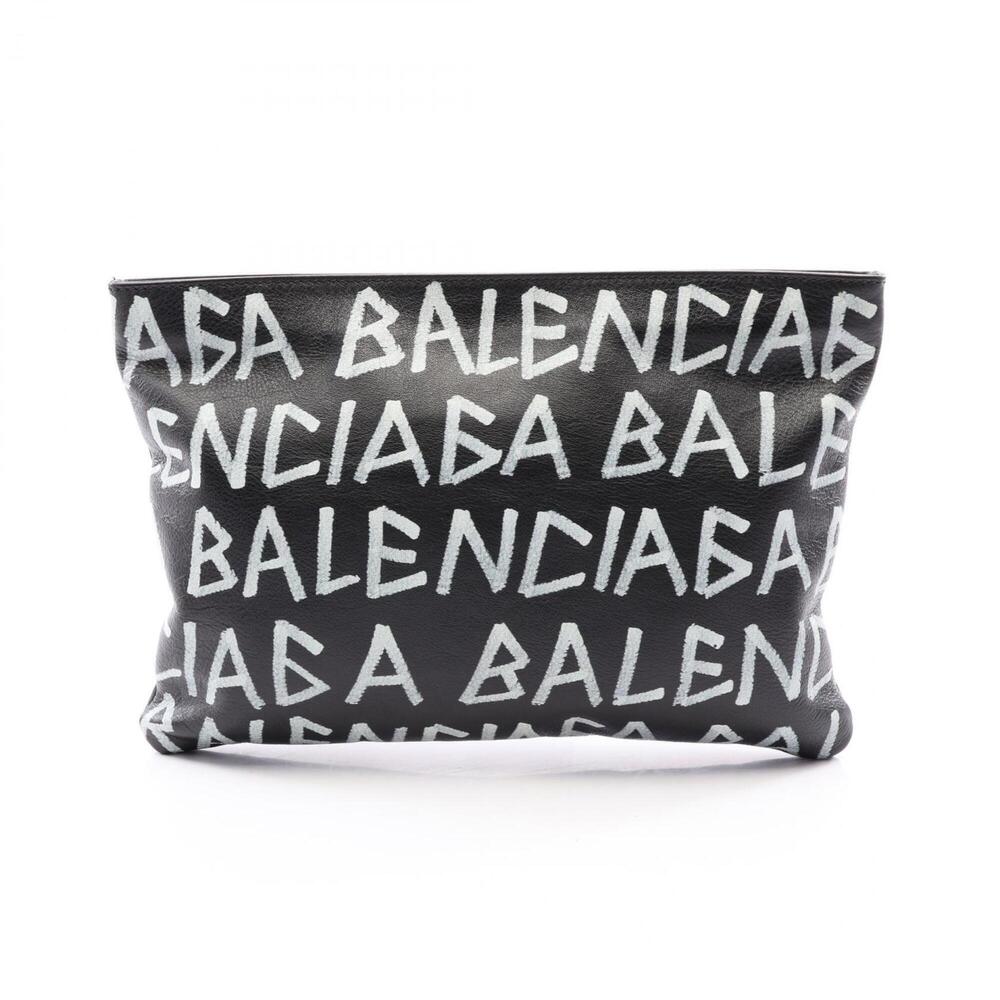Balenciaga Graffiti Second Bag Clutch Handbag Leather Men's Black/White 494040